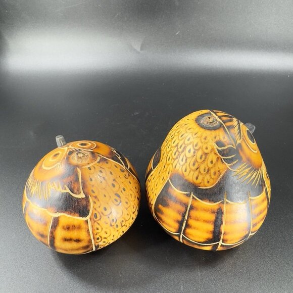 Artisan Handmade Peruvian Painted Carved Bird Owl Decorative Gourd Set 2 Figure - Picture 8 of 10